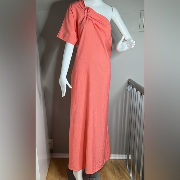 COS Sz 10 Coral Long One Cap Sleeve Back Zip Double Pocket Dress Peach - Picture 1 of 8